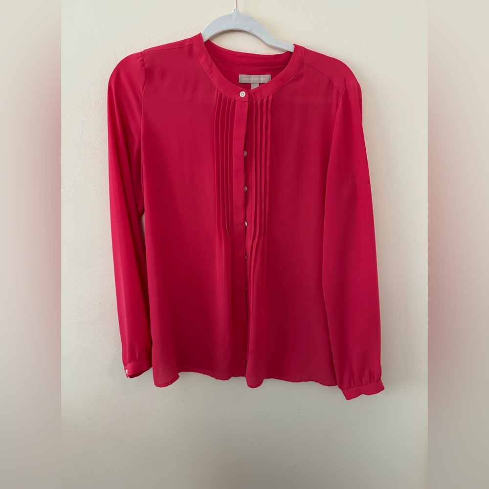 Banana Republic Hot Pink Pintuck Blouse size Small EUC